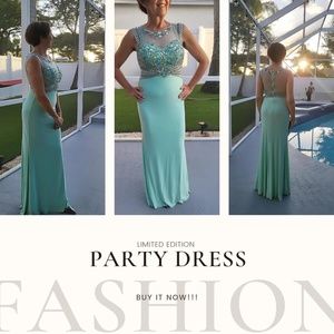 Teal encrusted long dress
